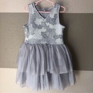 Pippa & Julie Girls 5 Dress Floral Lace Bodice Tiered Tulle Skirt Grey Gray